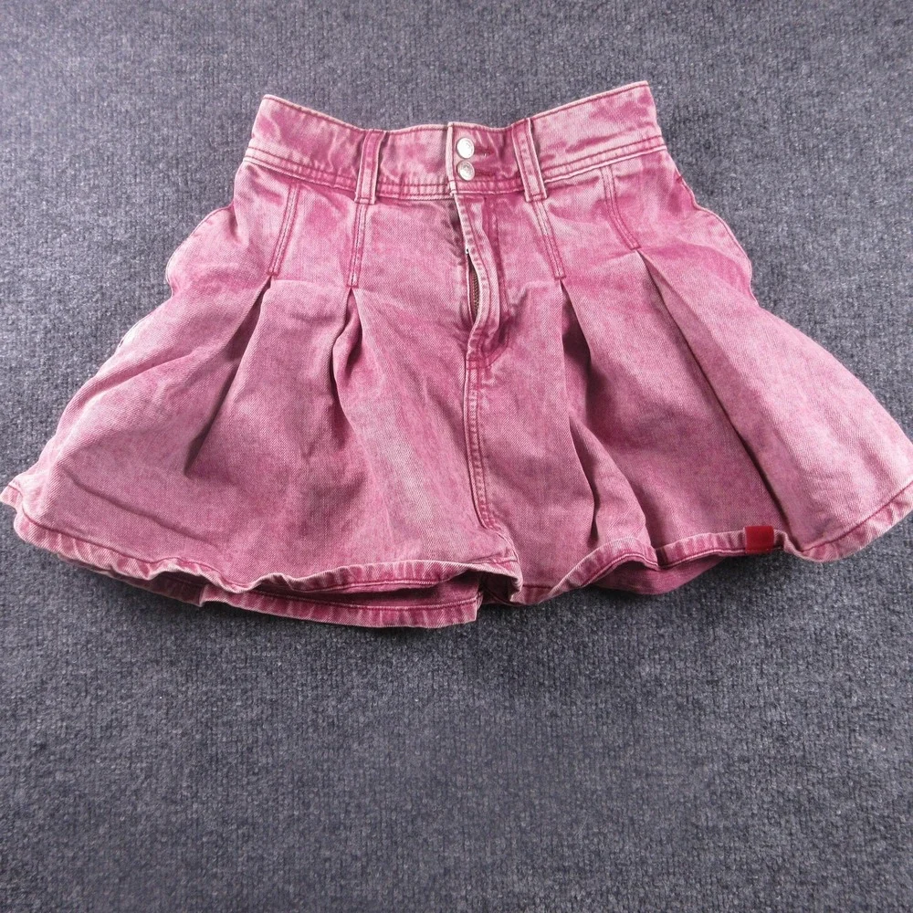 Gap American Girl Skirt Girls 10 Pink Denim Pleated Adjustable‎ Snap Waist